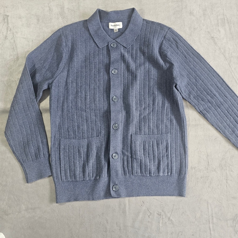 Goodfellow & Co Mens Blue Ribbed Button Front Cardigan Sweater Collared Medium - Picture 2 of 8